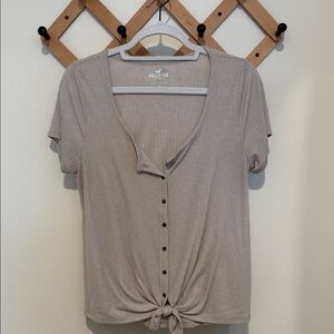 Hollister Women's Tan Button-Down Shirt